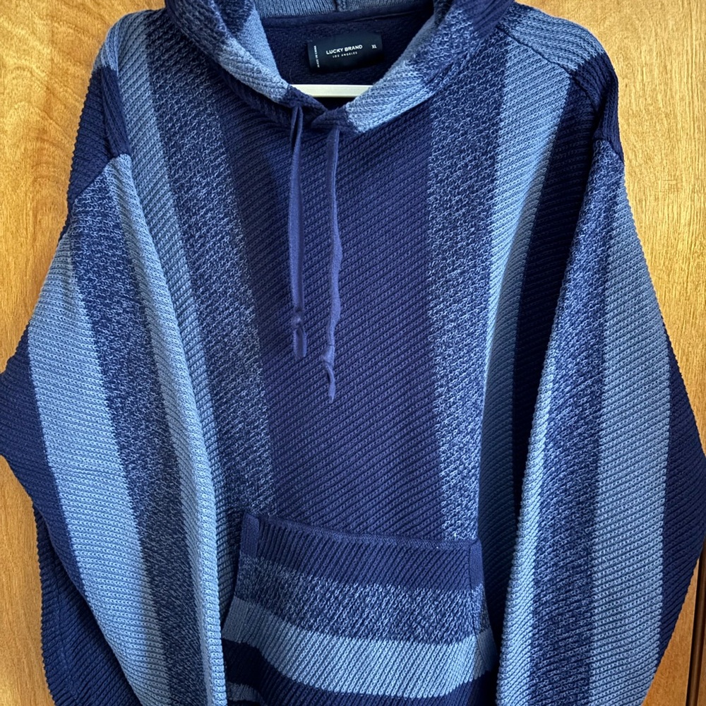 Lucky Brand 100% Cotton Blue Striped Sweater Hoodie